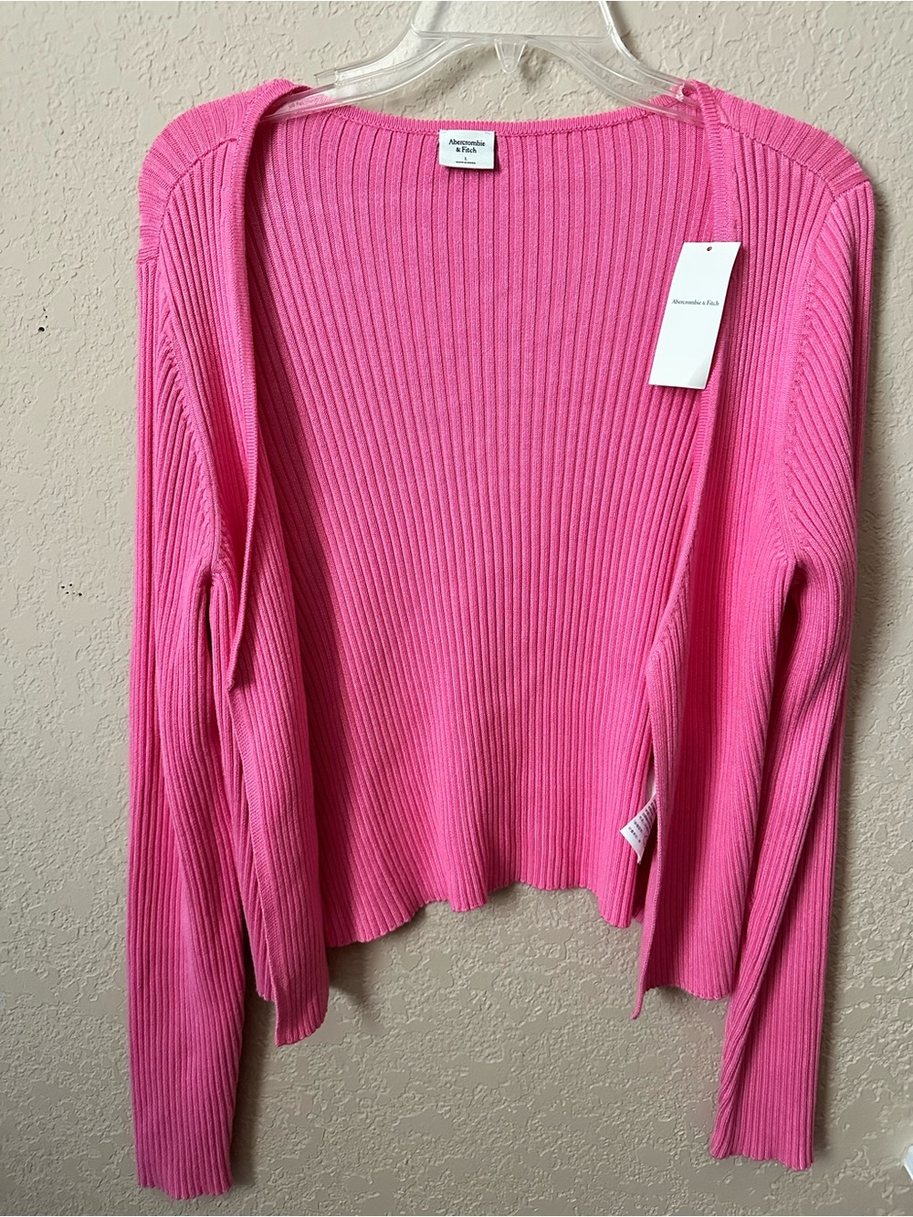 Abercrombie & Fitch Women's Ribbed Pink Open Cardigan